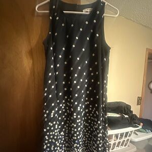 Black white and blue polka dots dress